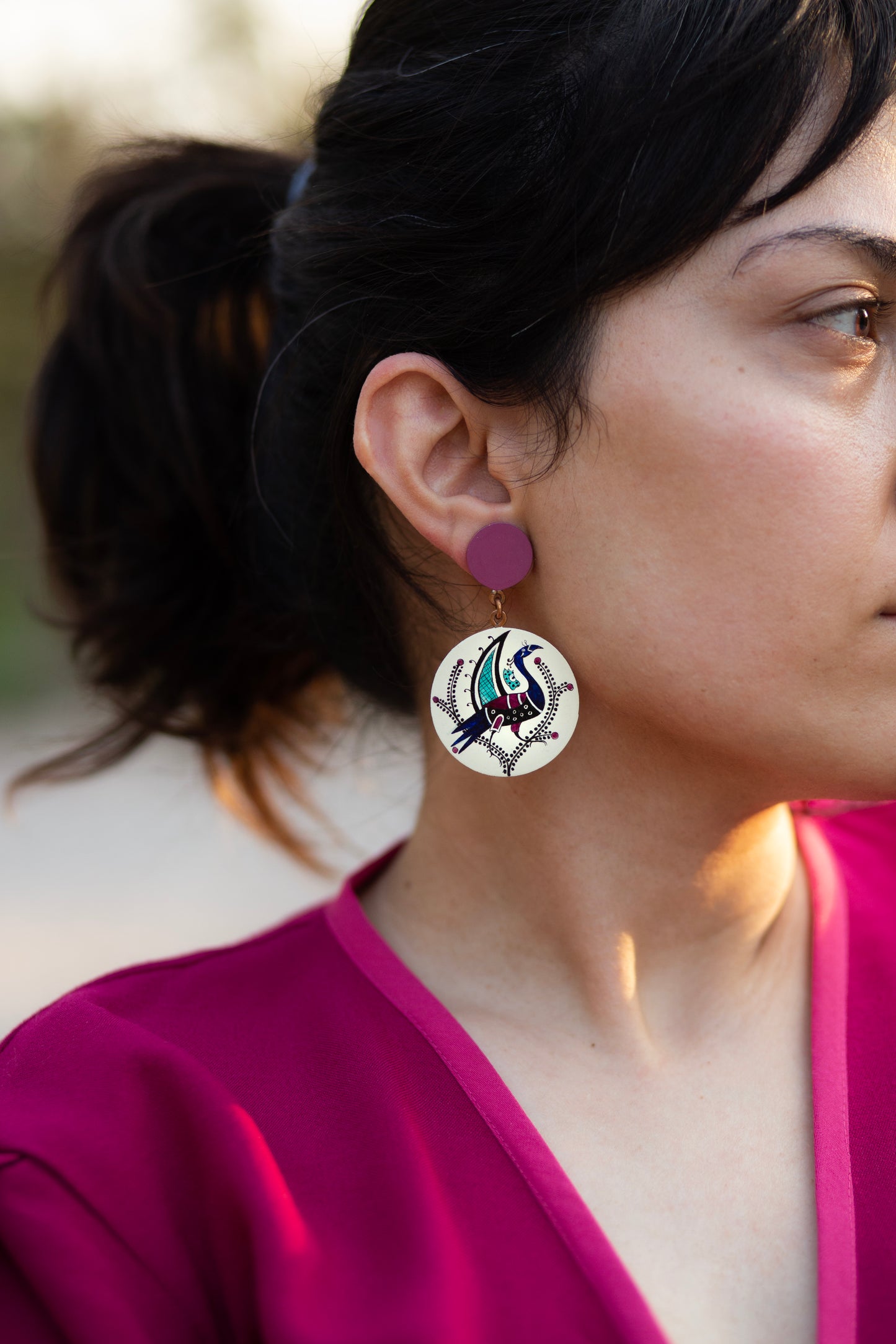 Pink Peacock Earrings