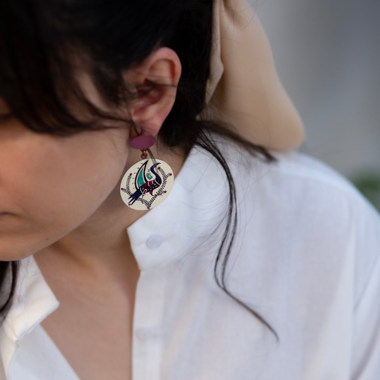 Pink Peacock Earrings