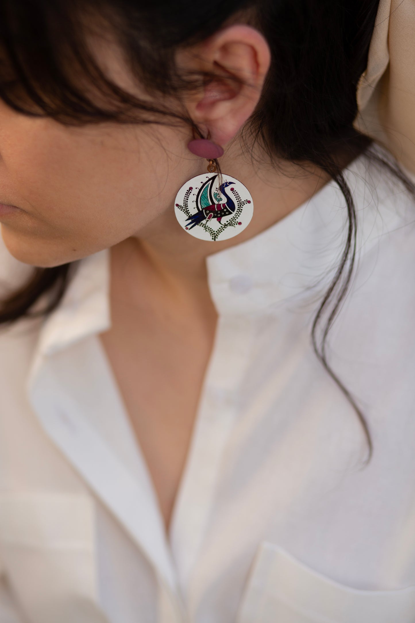 Pink Peacock Earrings